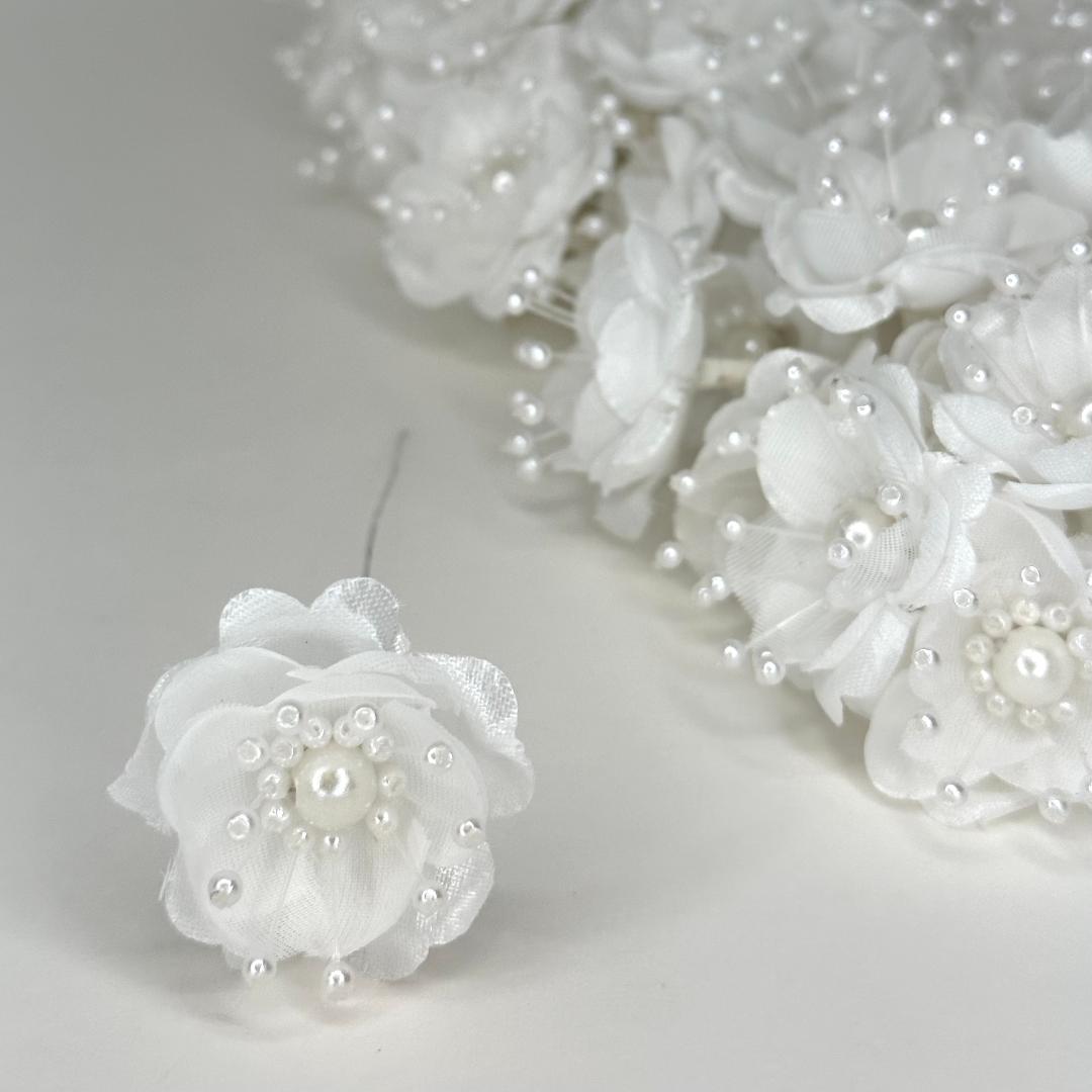 Organza and Satin Flower with Pearl Spray White(72 Flowers