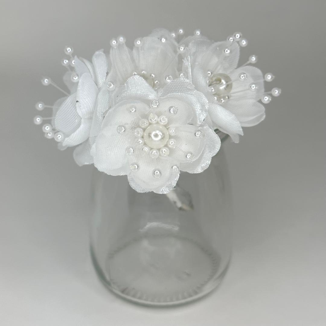 Organza and Satin Flower with Pearl Spray White(72 Flowers