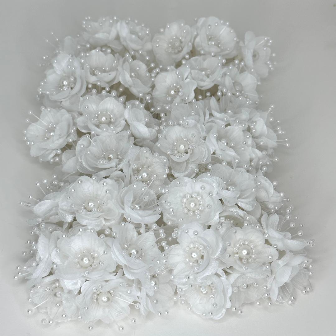 Organza and Satin Flower with Pearl Spray White(72 Flowers