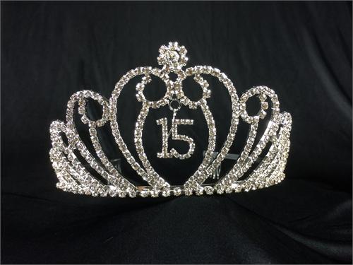 Rhinestone 15 Birthday Tiara Headband with Combs Metal Hair  display picture 1