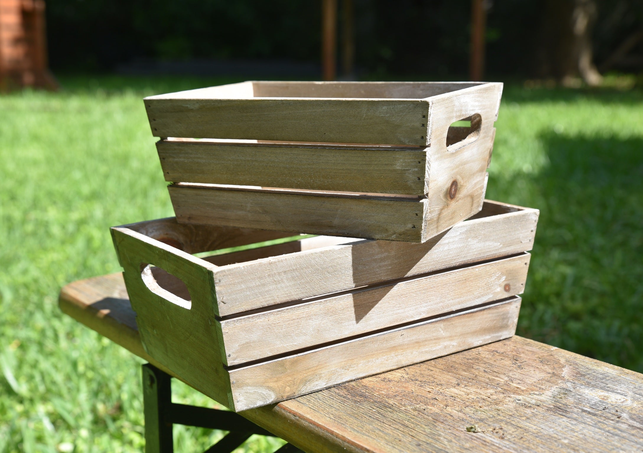 Rectangle Wooden Basket Crate Planters Set of 2