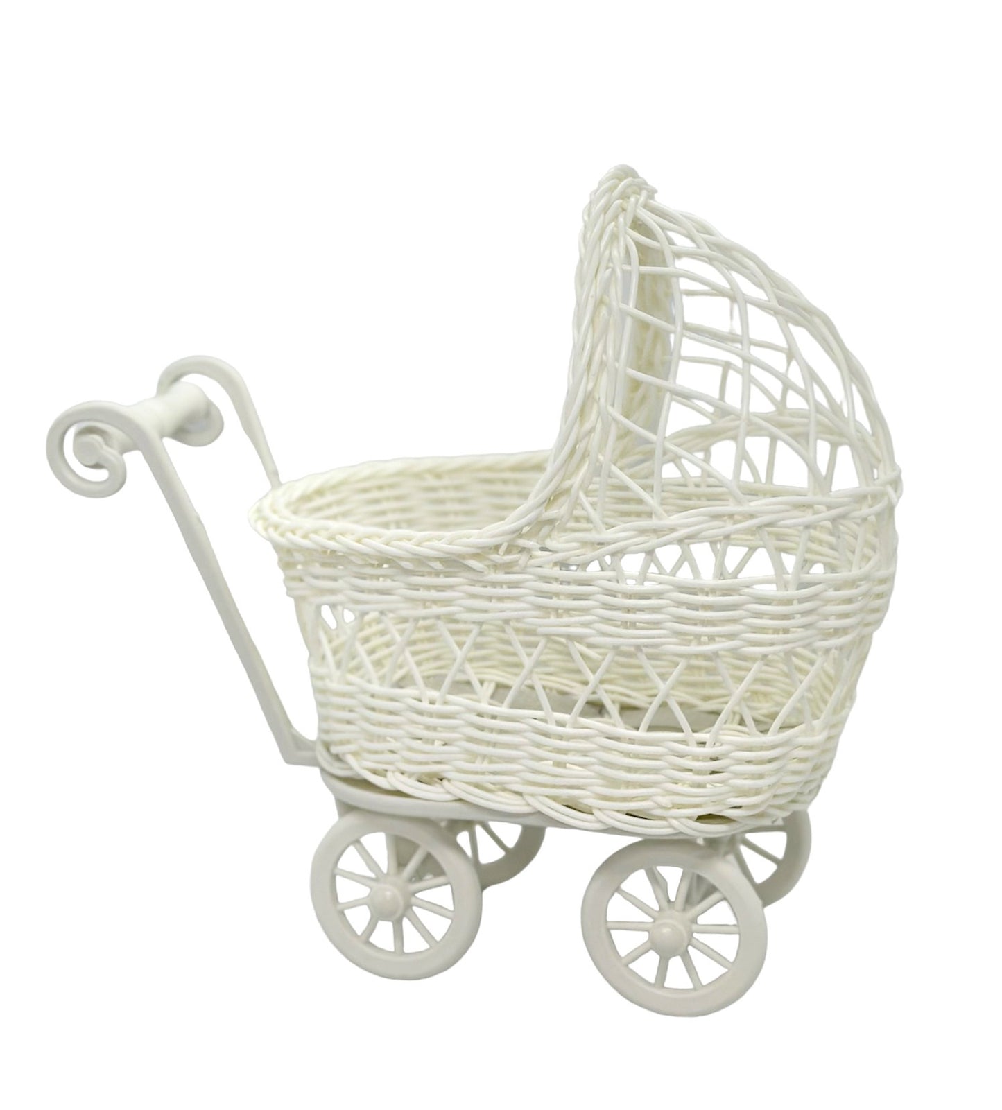 wicker baby stroller Wicker-Style Baby Carriage Centerpiece – 9.5" Baby Shower Decoration (White) – Jenly Wholesale Inc