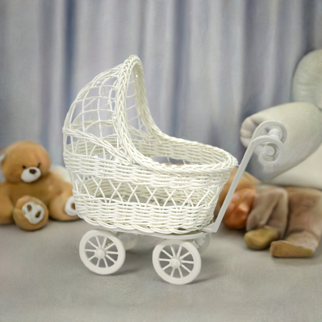 wicker baby carriage centerpiece Baby Stroller Wicker Home Decor Baby Shower Centerpiece