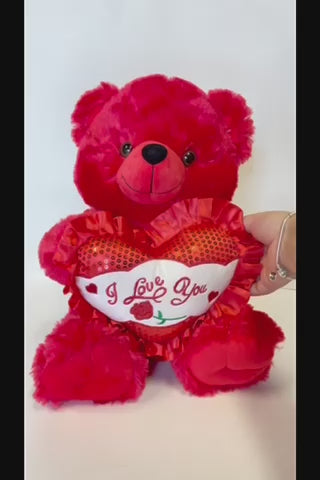 15" Musical Valentine Bear Red with I Love You Heart and Light Up Cheek (1 Piece)