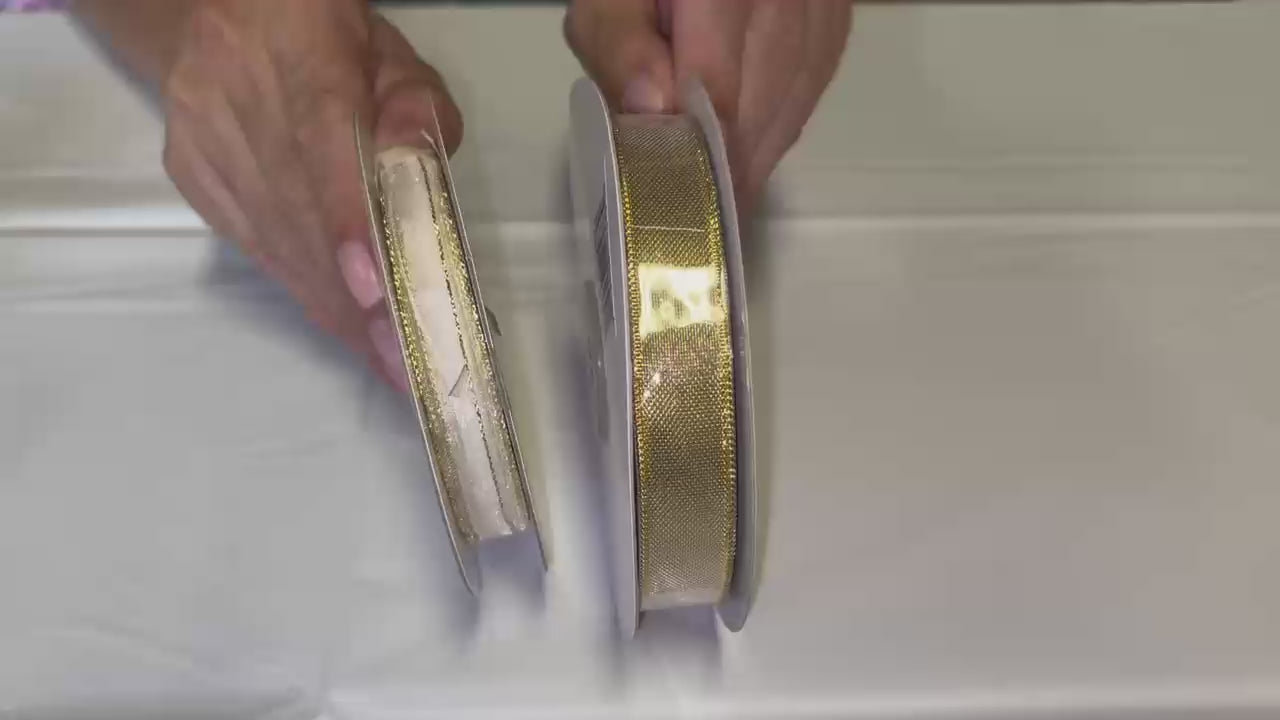 3/8" Ivory Pull Bow Ribbon with Gold Edge (25 yard)