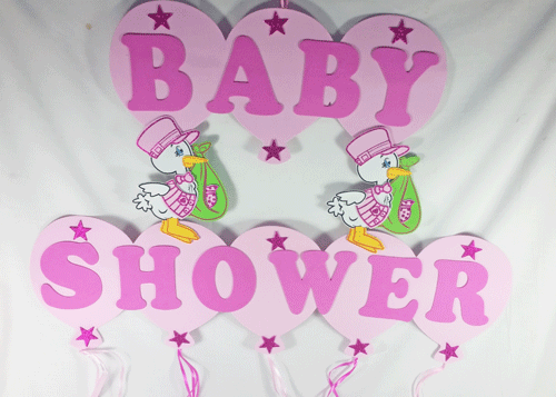 Giant pink Stork Baby-Shower Banner - 1 piece