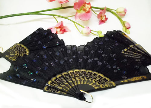 Black Cloth Hand Fans With Plastic Handle (10 pcs)