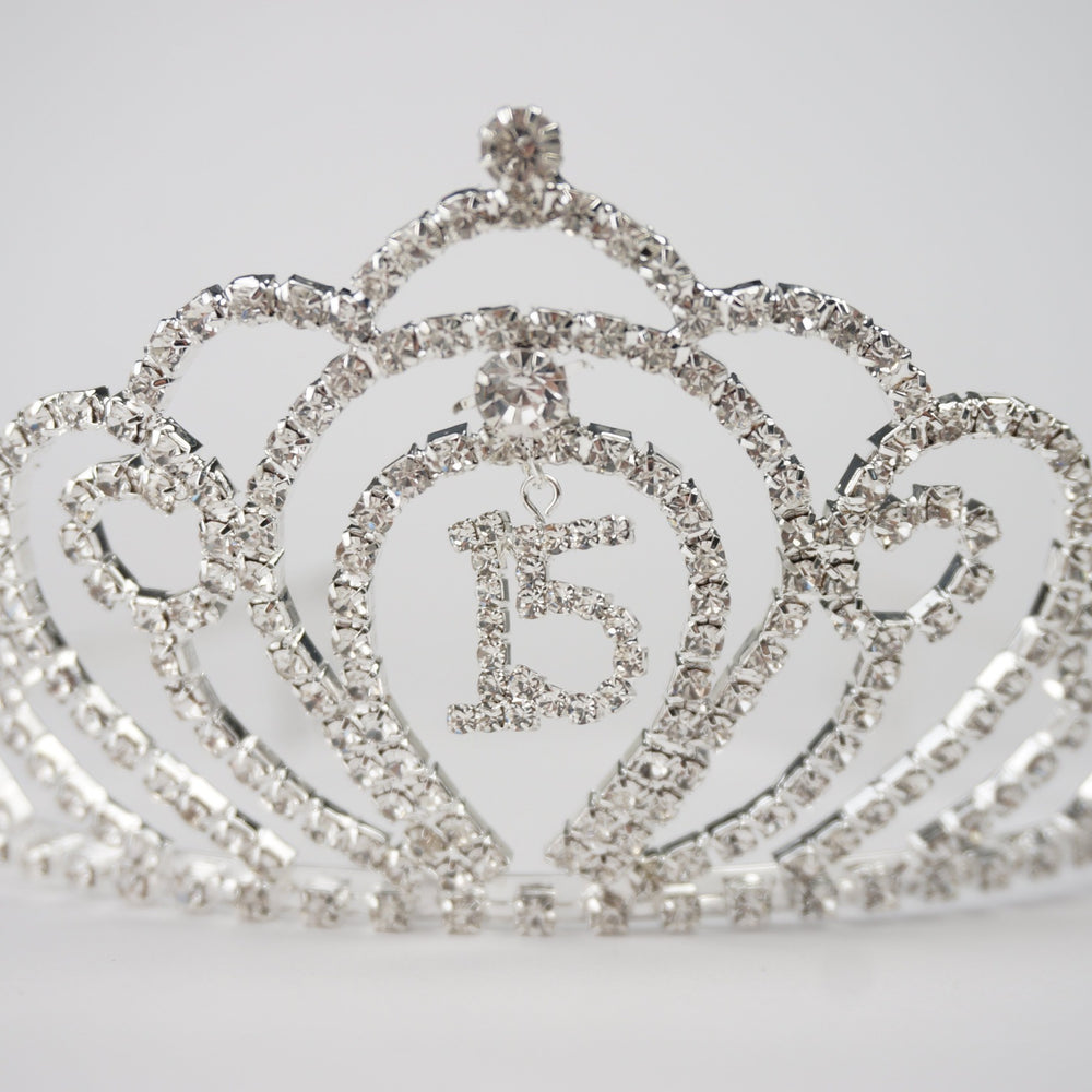Rhinestone 15 Birthday Tiara with Combs Metal Hair Accessories 