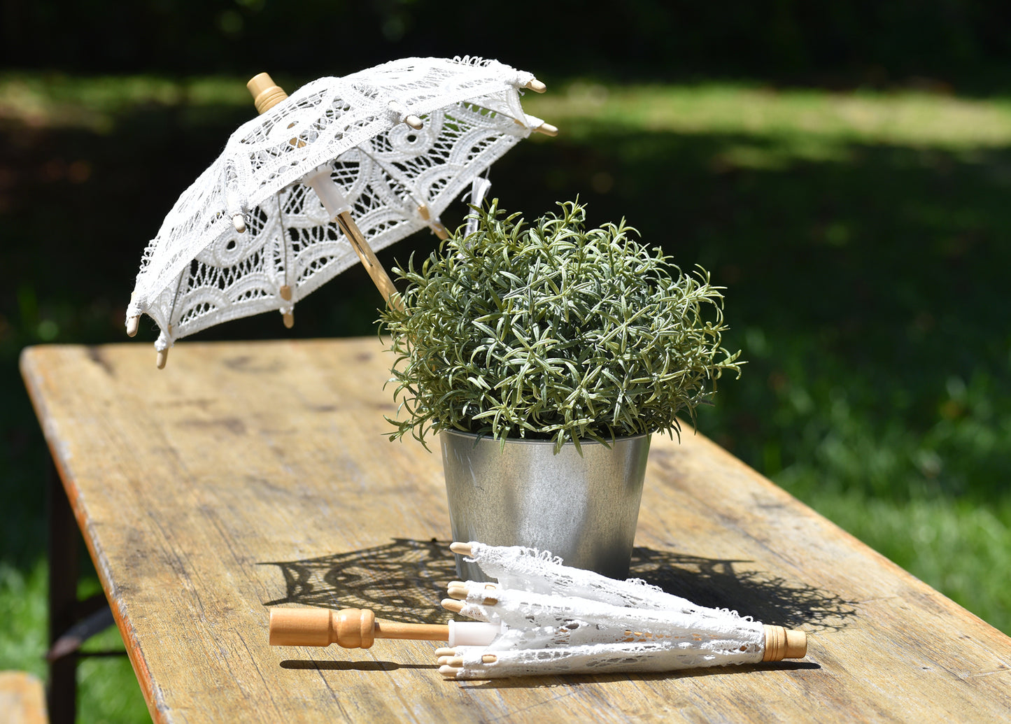 lace patio umbrellas Mini Battenburg Lace Parasol Umbrella White 10.5"L x 11"D