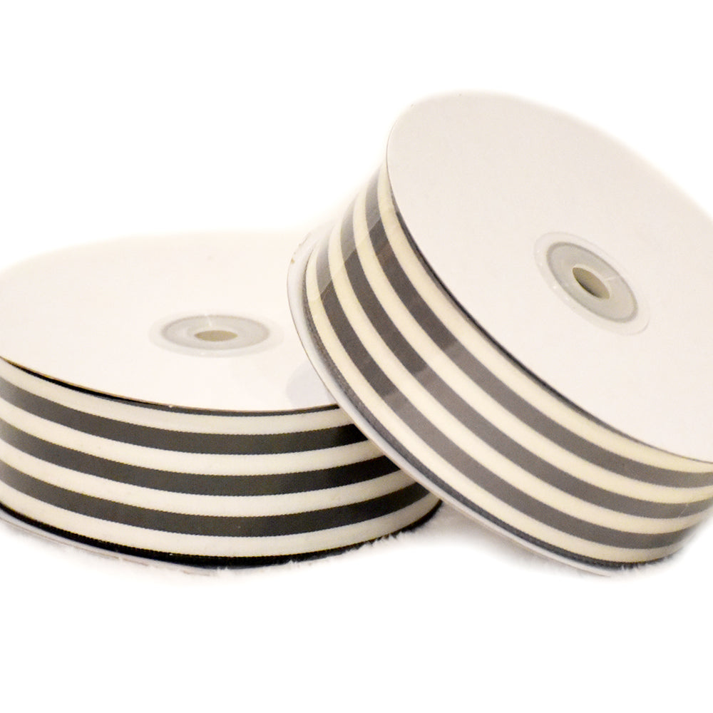 Striped Ribbon in Grey and Cream 1.5 Inch x 25 Yard