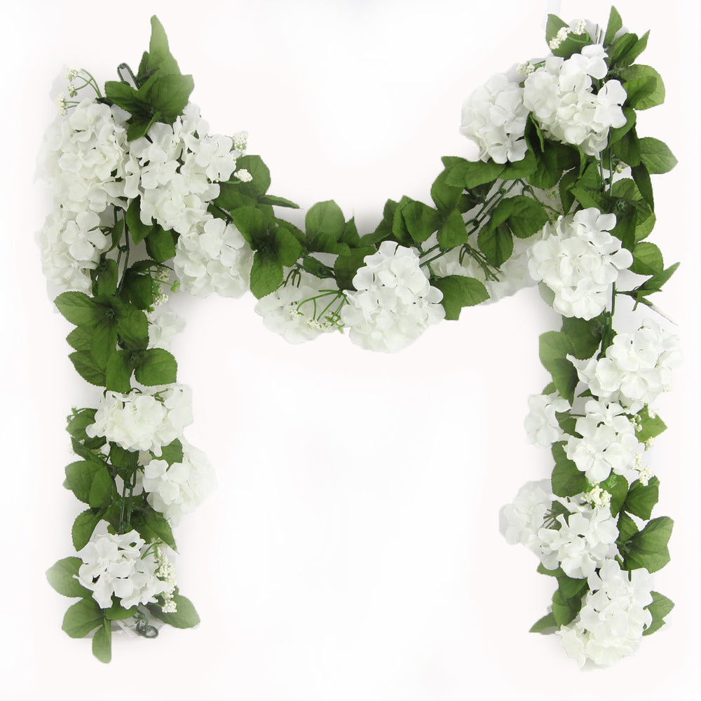 Artificial Hydrangea Flower Garland 6' White