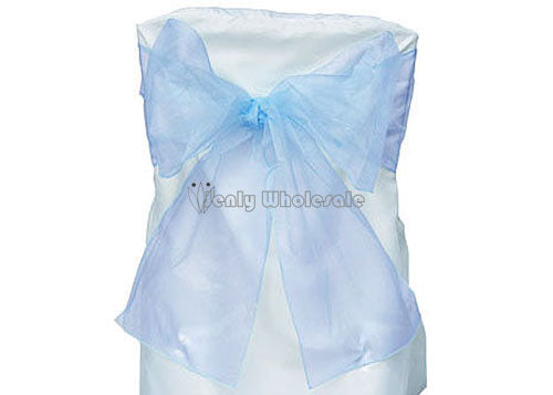 9 x 10 Ft Organza Chair Bows/Sashes Pastel Blue (12 pieces)