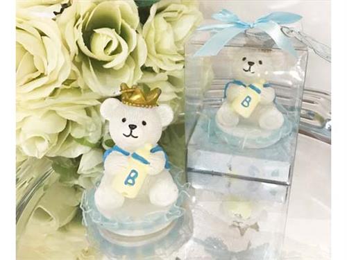 Prince Baby Bear with Crown Candle - Baby Shower Favor  - 12 pcs