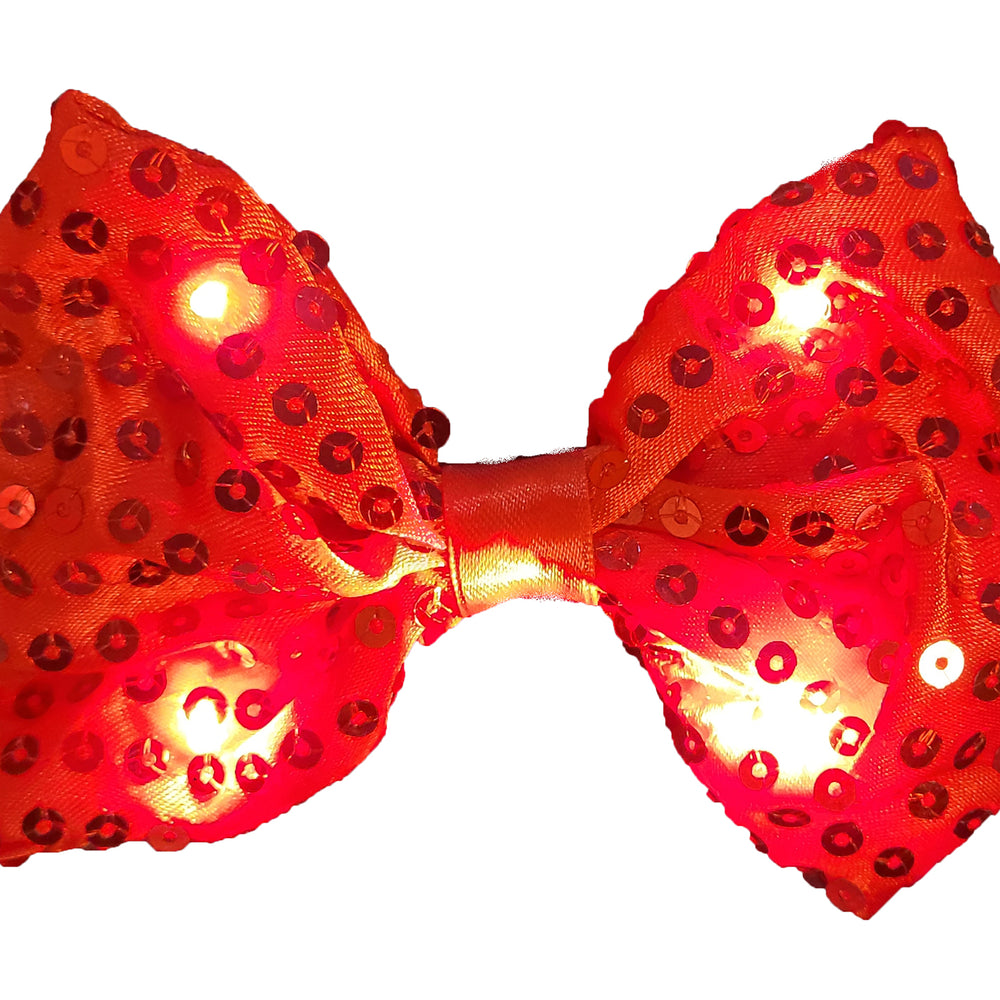 LED Light Up Sequin Bow Tie Red 