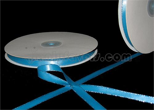 
                  
                    3/8" Double Face Satin Ribbon with Silver Edge Turquoise 50 Yards 
                  
                