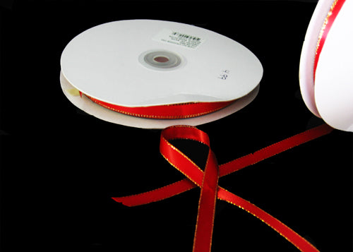 
                  
                    3/8" Double Face Satin Ribbon with Gold Edge Red 50 Yards 
                  
                