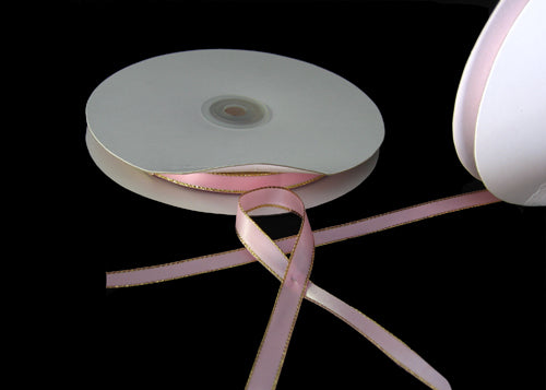 
                  
                    3/8" Double Face Satin Ribbon with Gold Edge Pink 50 Yards 
                  
                