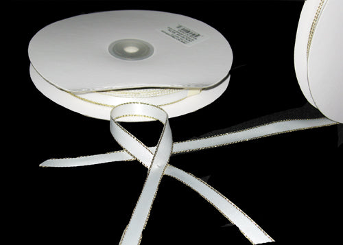 
                  
                    3/8" Double Face Satin Ribbon with Gold Edge White 50 Yards 
                  
                