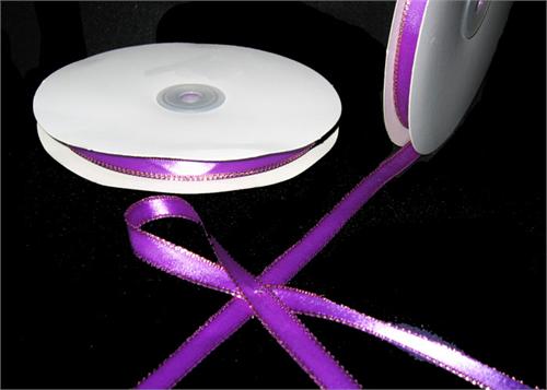 
                  
                    3/8" Double Face Satin Ribbon with Gold Edge Purple 50 Yards 
                  
                
