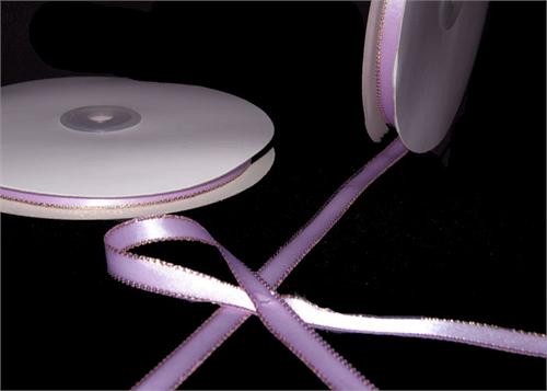 
                  
                    3/8" Double Face Satin Ribbon with Gold Edge Lavender 50 Yards 
                  
                