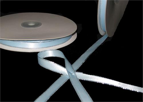 
                  
                    3/8" Double Face Satin Ribbon with Silver Edge Light Blue 50 Yards 
                  
                