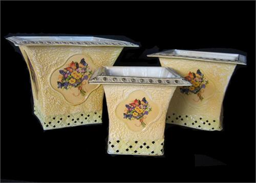 Square Flower metal Vase (Set of 3)