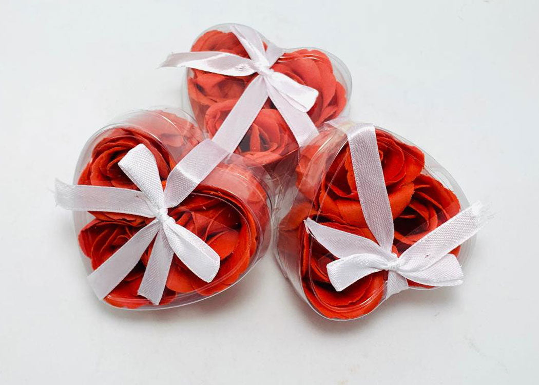 Scented Rose Petals Soap Favor Heart Shape Box Red