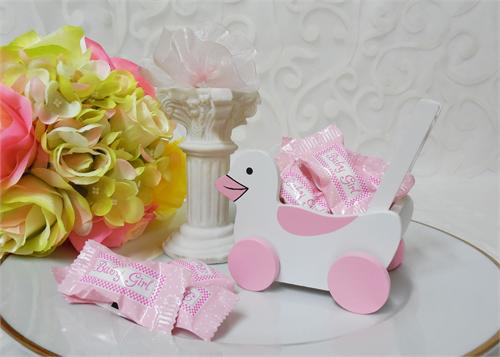  Wooden Duck Car - Baby Shower Pink - 1 Doz